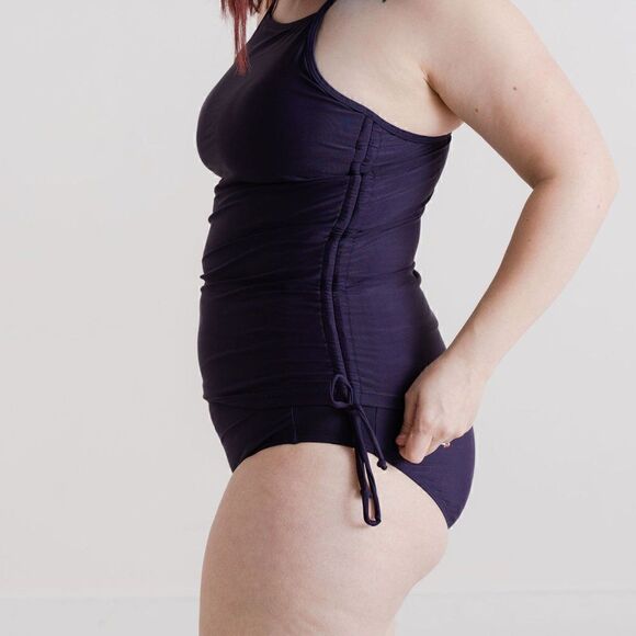 NWT PURPLE High Waist Ruched, Full Coverage Womens Swimsuit Bikini Bo… - Picture 7 of 15